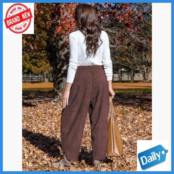 Corduroy Harem Pants Elastic Waist Wide Leg Loose Fit Casual Trousers - Picture 5 of 7